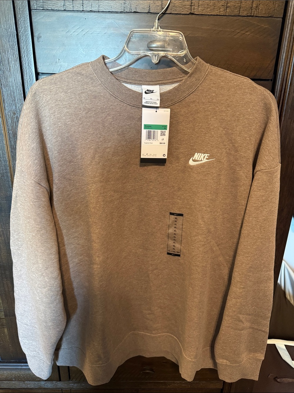 Nike Crewneck Sweatshirt in Brown Heather with White Logo